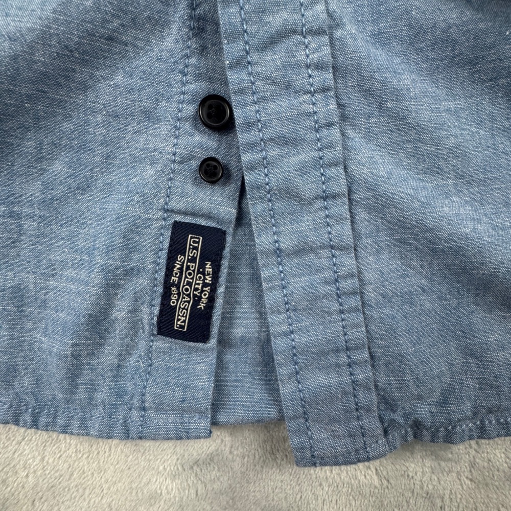 US Polo Assn Embroidered Logo Mens Long Sleeve Chambray Button Up Shirt Blue 3XL - Picture 5 of 9